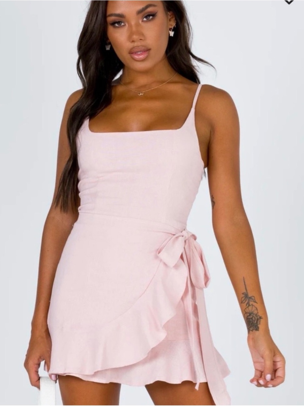 Princess Polly Light Pink Ruffle Wrap Mini Dress